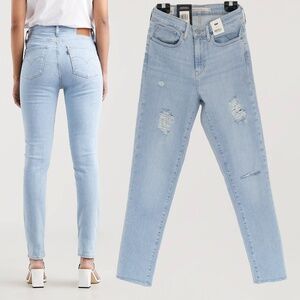 NWT LEVI'S 721 HIGH RISE SKINNY Size 27 Light Wash Custom Short Rip Denim Jeans